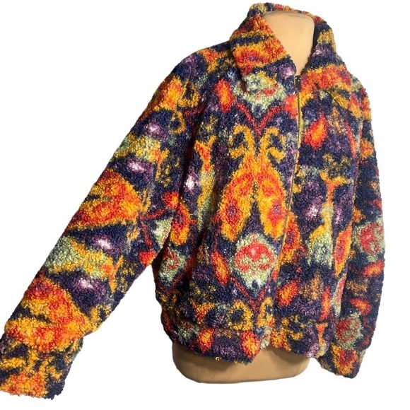 Desigual colorful sherpa fleece teddy bomber by C. Lacroix “Colette” jacket XL - Picture 8 of 16